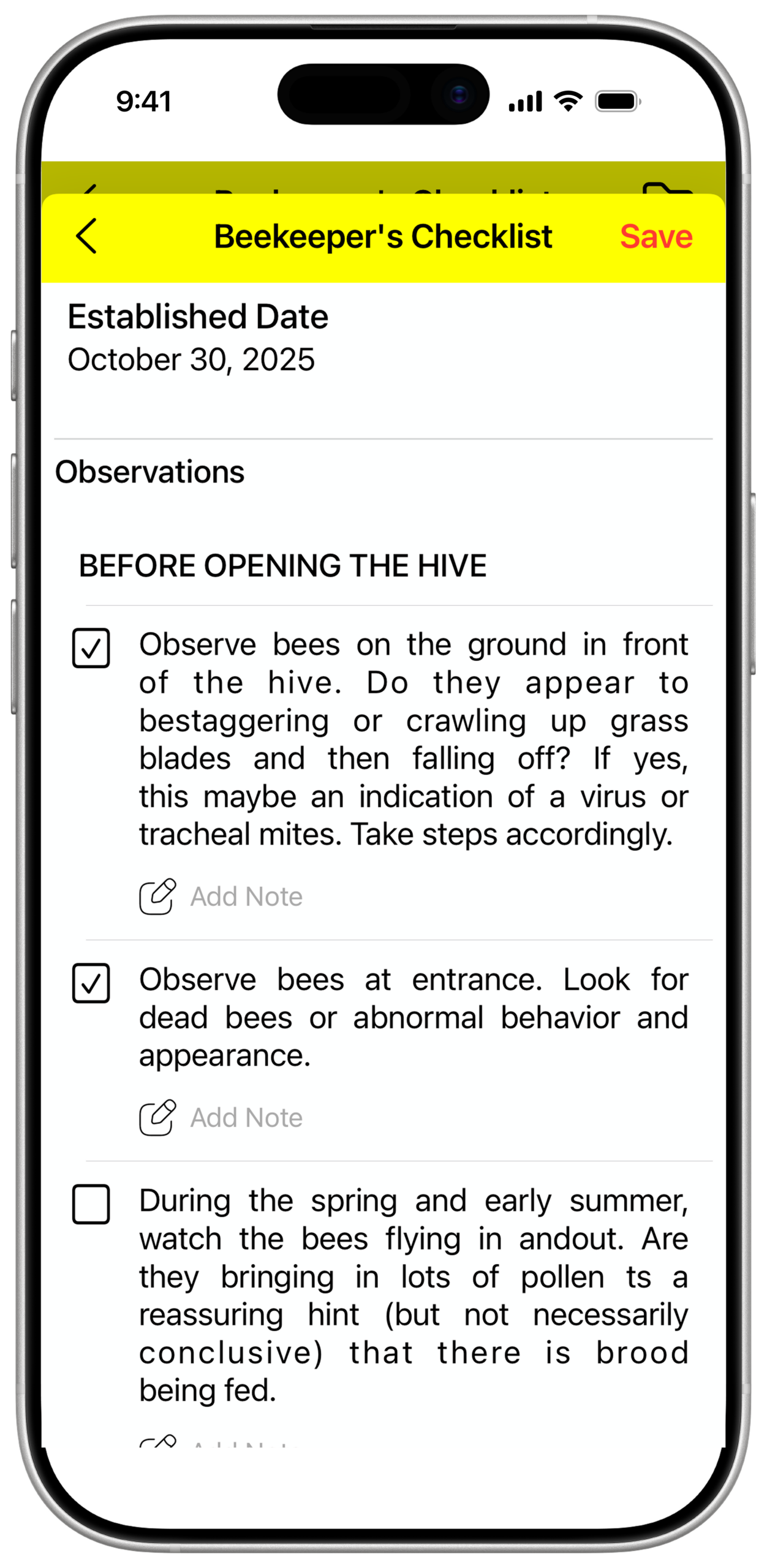 Beekeepers Checklist screenshot